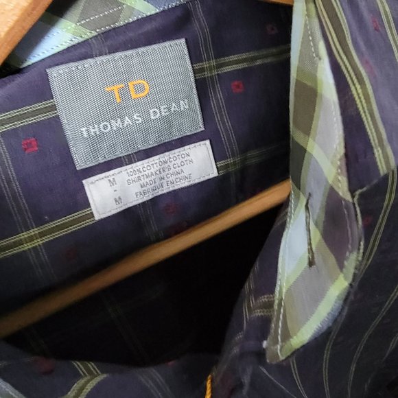 Thomas Dean Green and Blue Plaid Casual Button Down Shirt - Picture 7 of 13